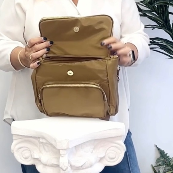 K. Carroll Nylon Messenger Crossbody or Shoulder Bag in Taupe - NWT - Picture 6 of 8